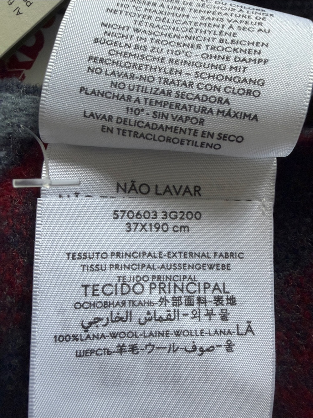 Gucci Men's Gray Wool Scarf with Red & Navy Stripe - Picture 3 of 3